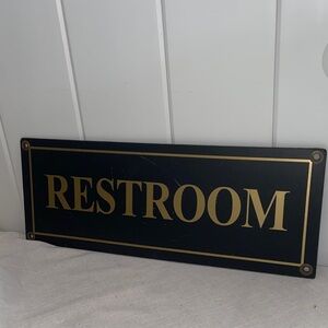 Vintage RESTROOM sign plaque black dark gold retro bathroom door wall hanging